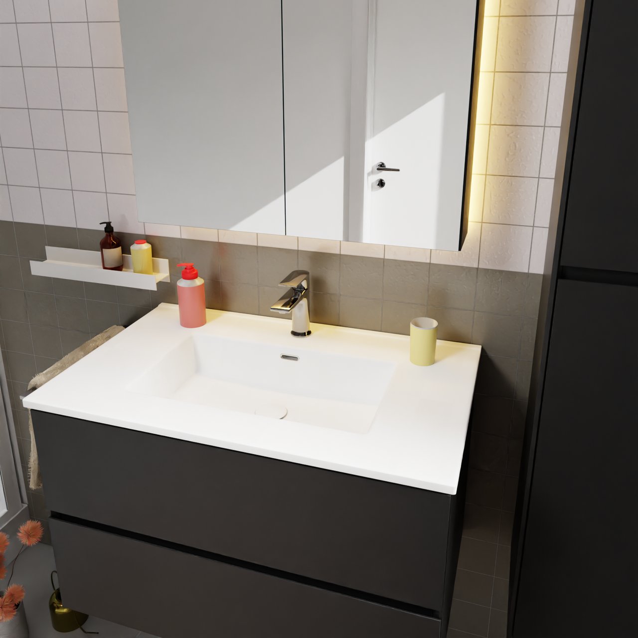 Storke Kera plan simple céramique blanc mat 85 x 52 cm, bonde non incluse