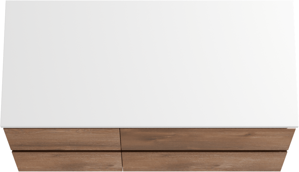 Linie Lado hängendes Möbelstück Set: 100 x 46 cm, Braune Eiche, mit Lado Einzel- oder Doppel Waschtischplatte, Marmorkomposit Weiß matt