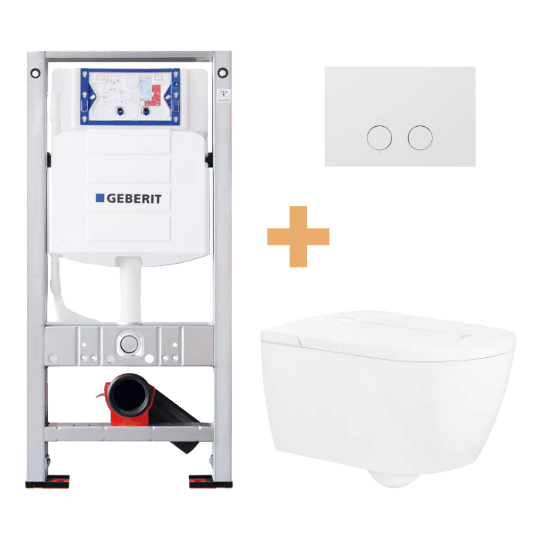 Villeroy & Boch ViClean-I100 WC douche blanc brillant sans rebord avec Geberit Sigma réservoir de chasse encastré UP320 avec cadre Burda et plaque de commande