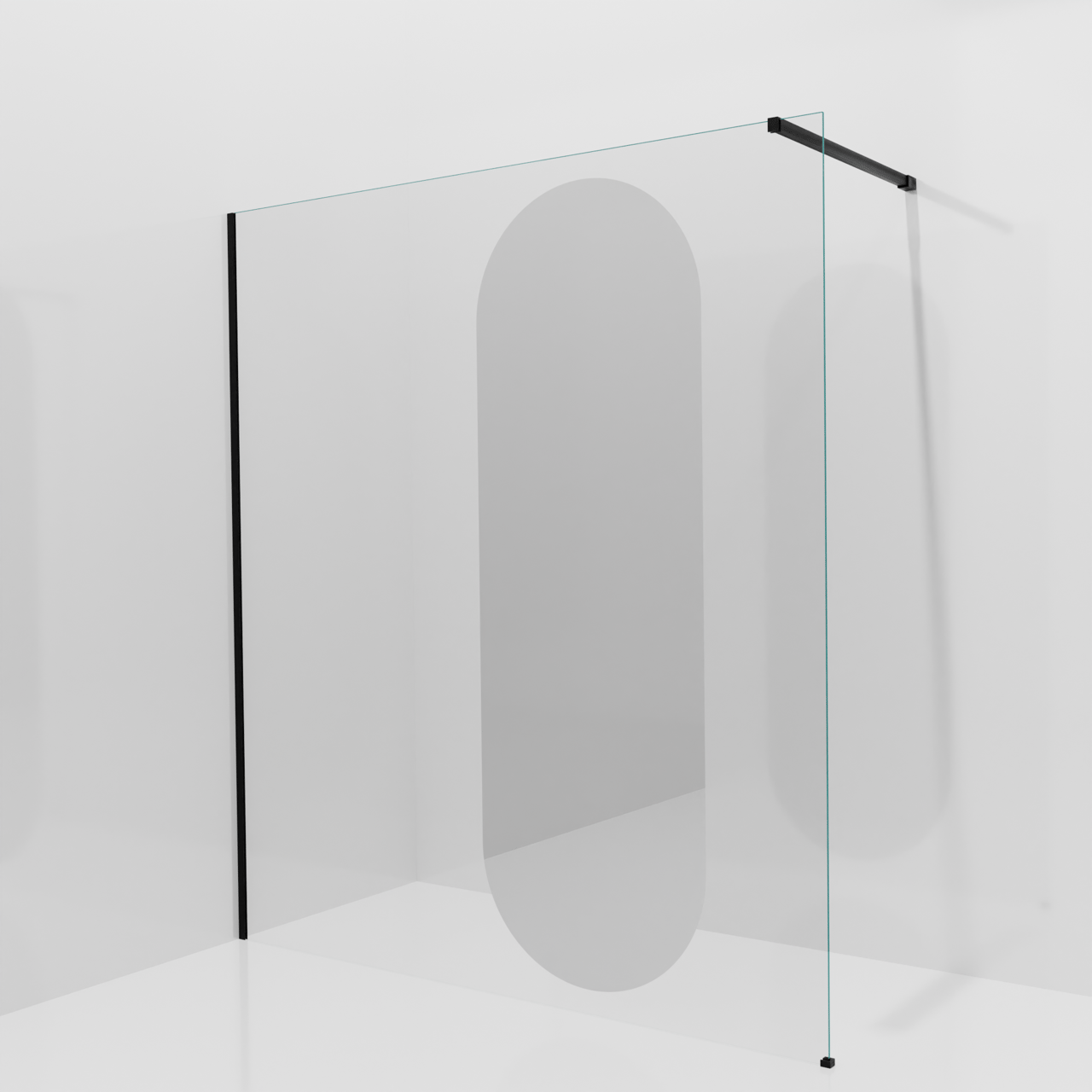 Balmani Modular inloopdouche: 180 x 200 cm, Reflex ovaal spiegelglas, Mat zwarte profielen