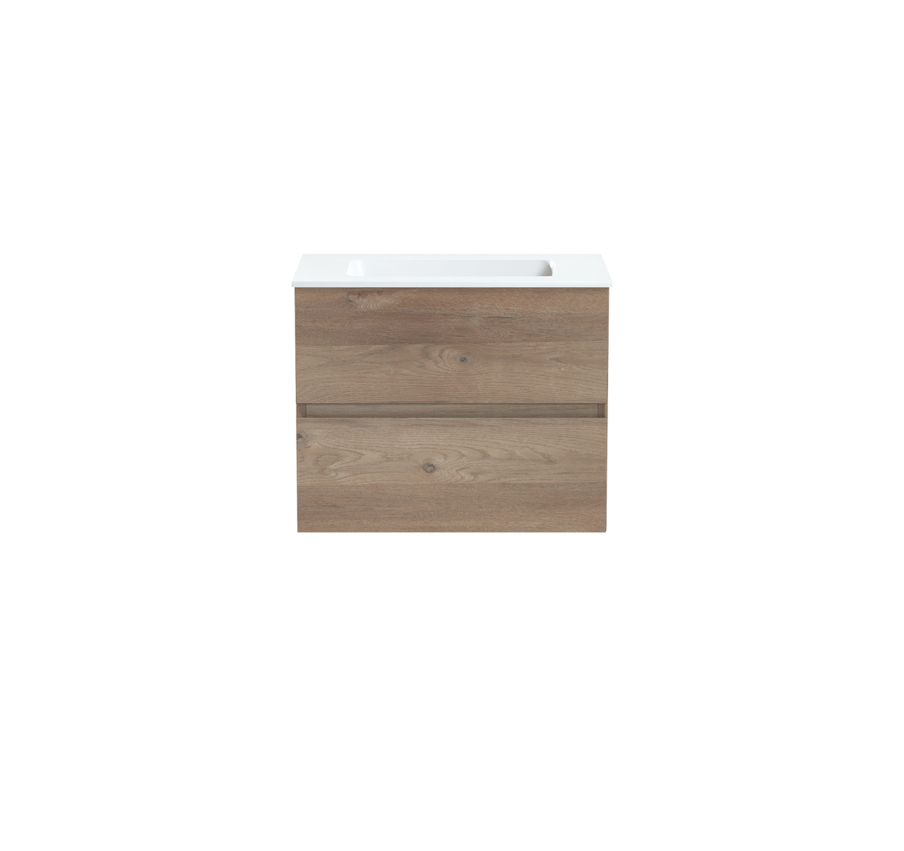 Storke Edge meuble salle de bains suspendu 60 x 40 cm chêne brut avec Mata plan simple en solid surface blanc mat