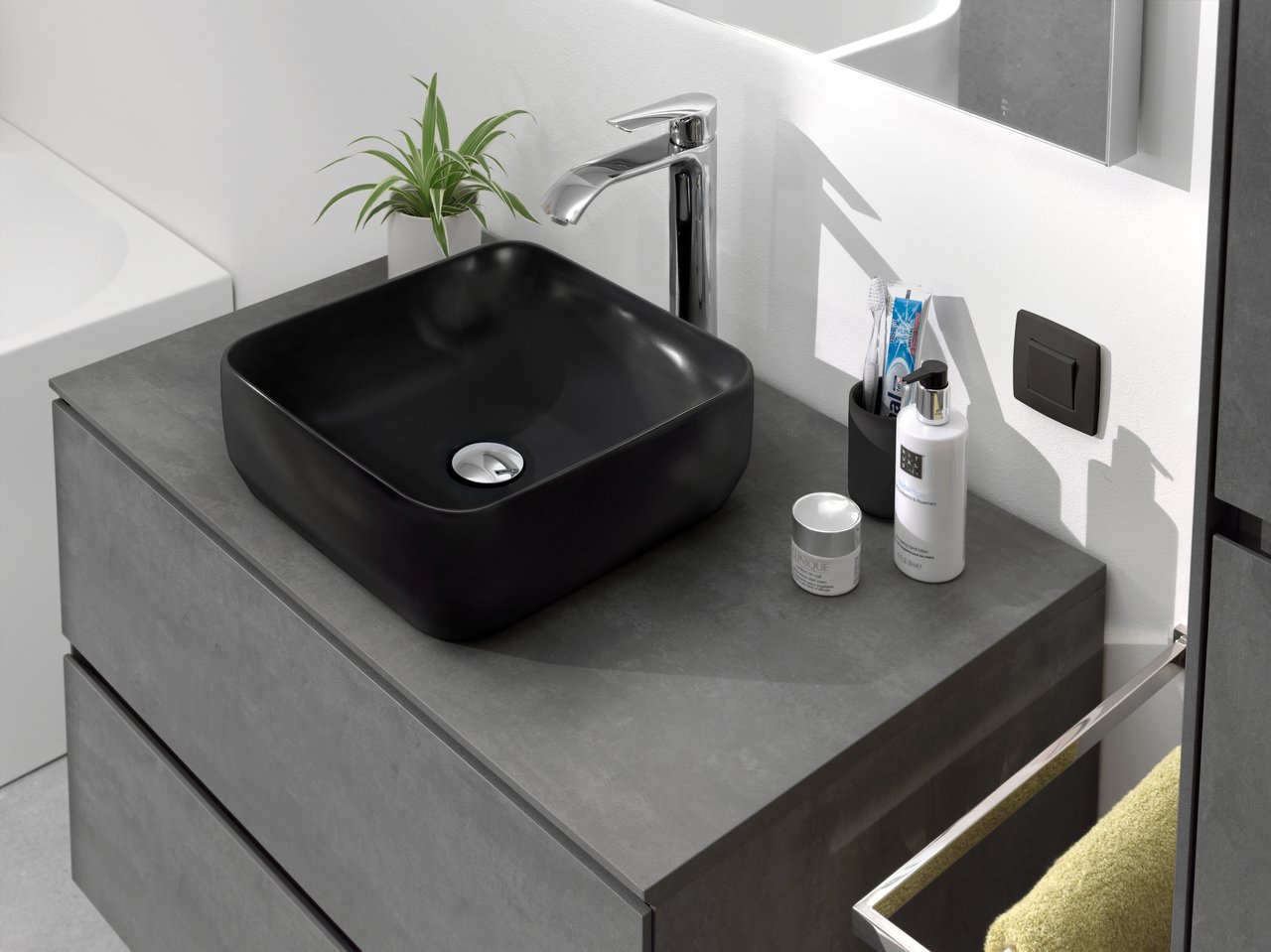 Luca Varess Messina vasque à poser porcelaine Noir Mat carré 36 x 36 cm