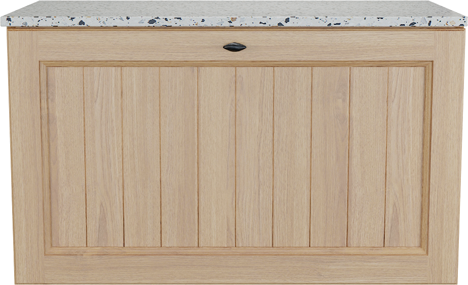 Balmani Lemon hängendes Möbelstück Set: 90 x 55 cm, Naturbelassene Eiche Furnier, mit Stretto Einzel Waschtischplatte, Terrazzo in Weiß/Schwarz matt