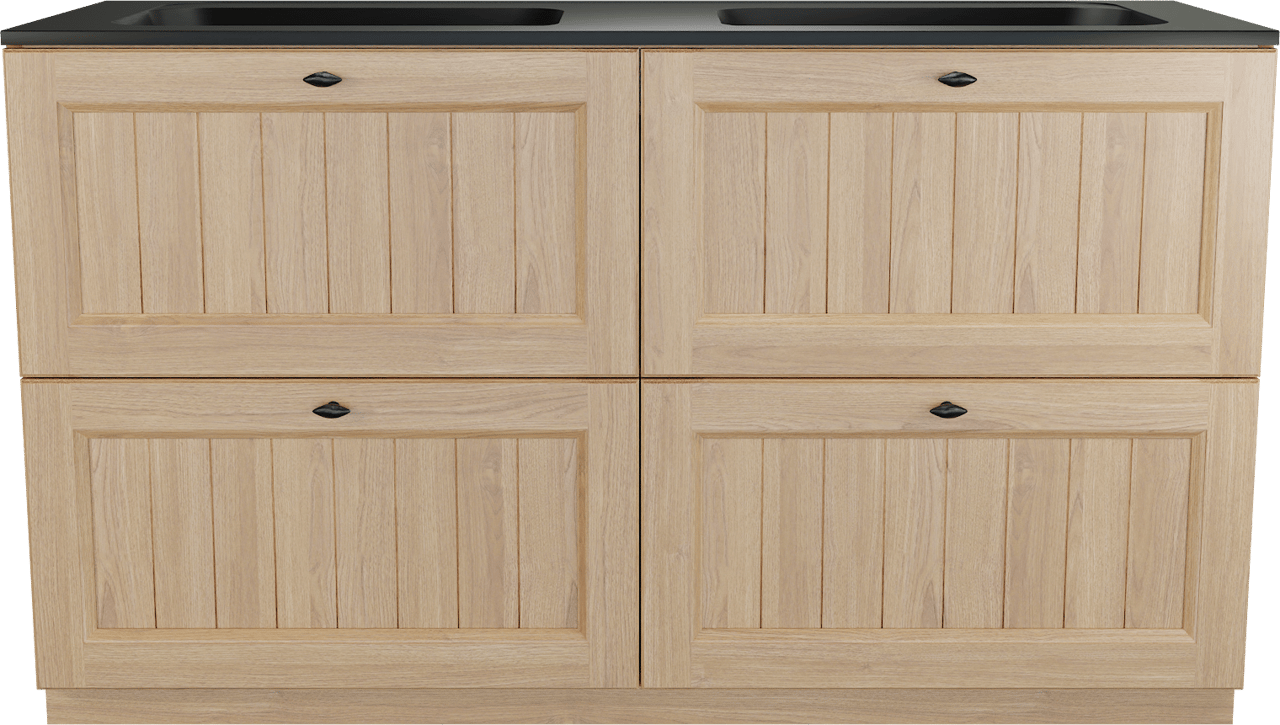 Balmani Lemon staand badkamermeubel 150 x 55 cm, fineer natuur eik met Tablo Strada dubbele wastafel in mat zwart