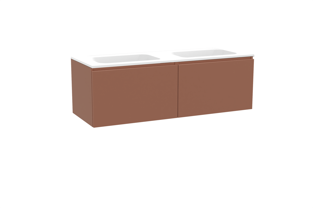 Balmani Sfera meuble salle de bains suspendu 150 x 55 cm cotto avec Tablo Strada double vasque en marbre composite blanc mat