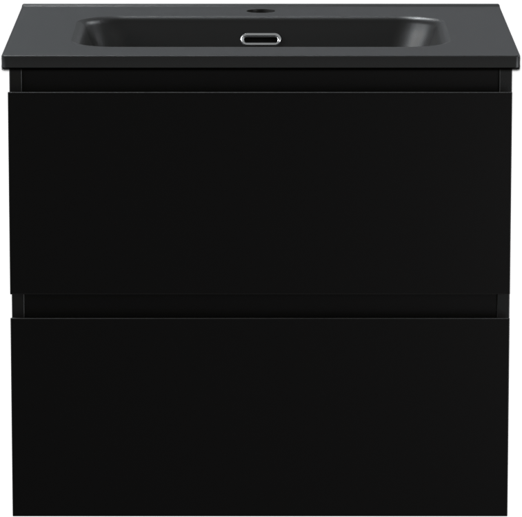 Linie Lado zwevend badmeubel 60 x 46 cm mat zwart met Baro enkele wastafel in porselein mat zwart