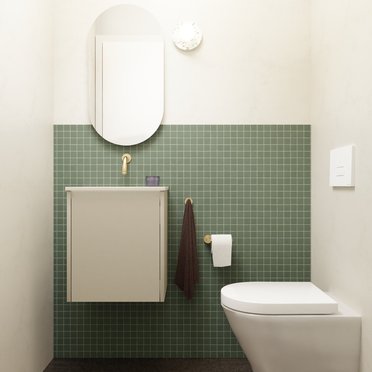 Storke Seda hängendes Möbelstück-Set 44 x 35 cm Seidengrau mit Diva Einzelwaschtisch im matt seindengrau Top Solid und Oval Badezimmerspiegel