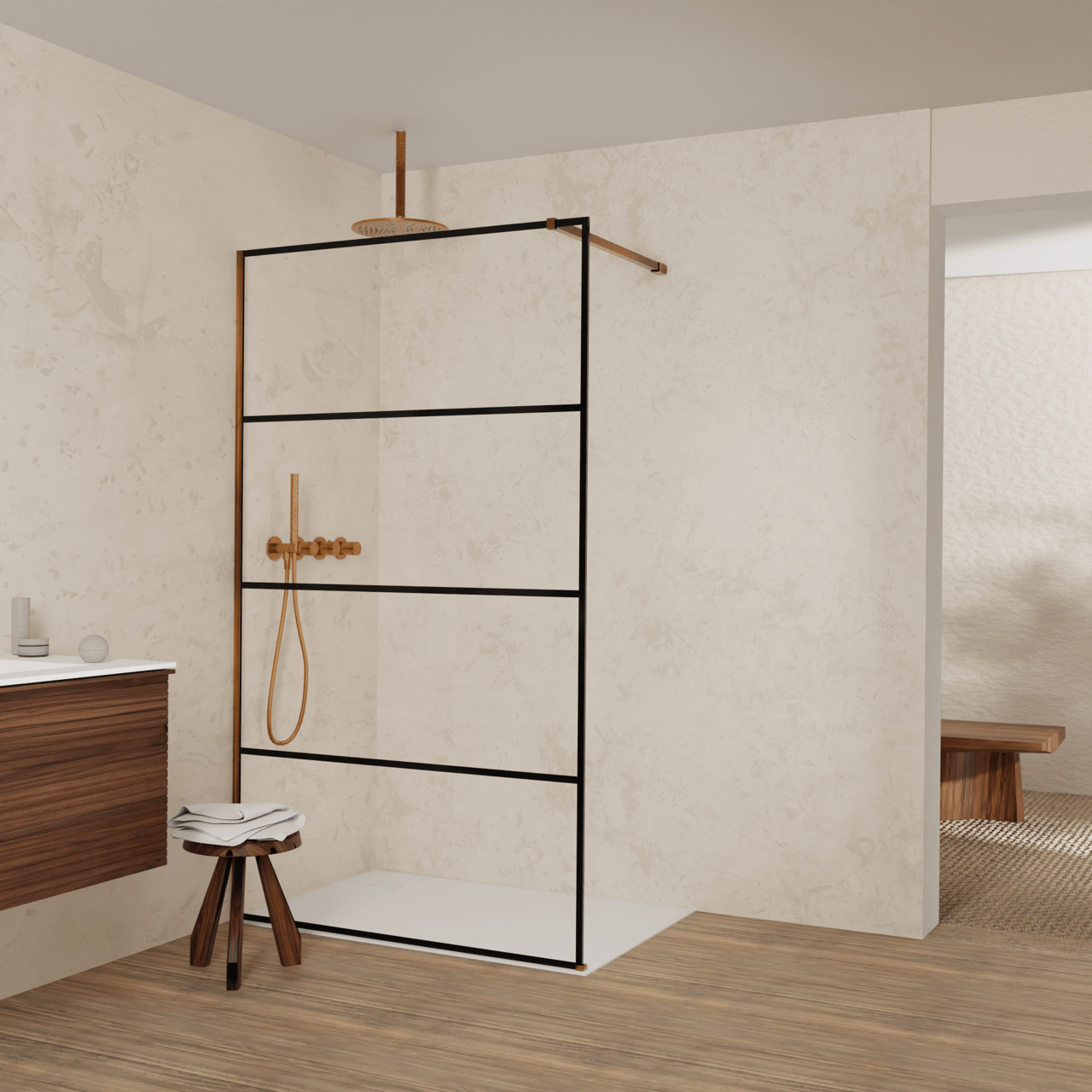 Balmani Modular inloopdouche: 120 x 200 cm, Lined, Brushed Rosegold profielen