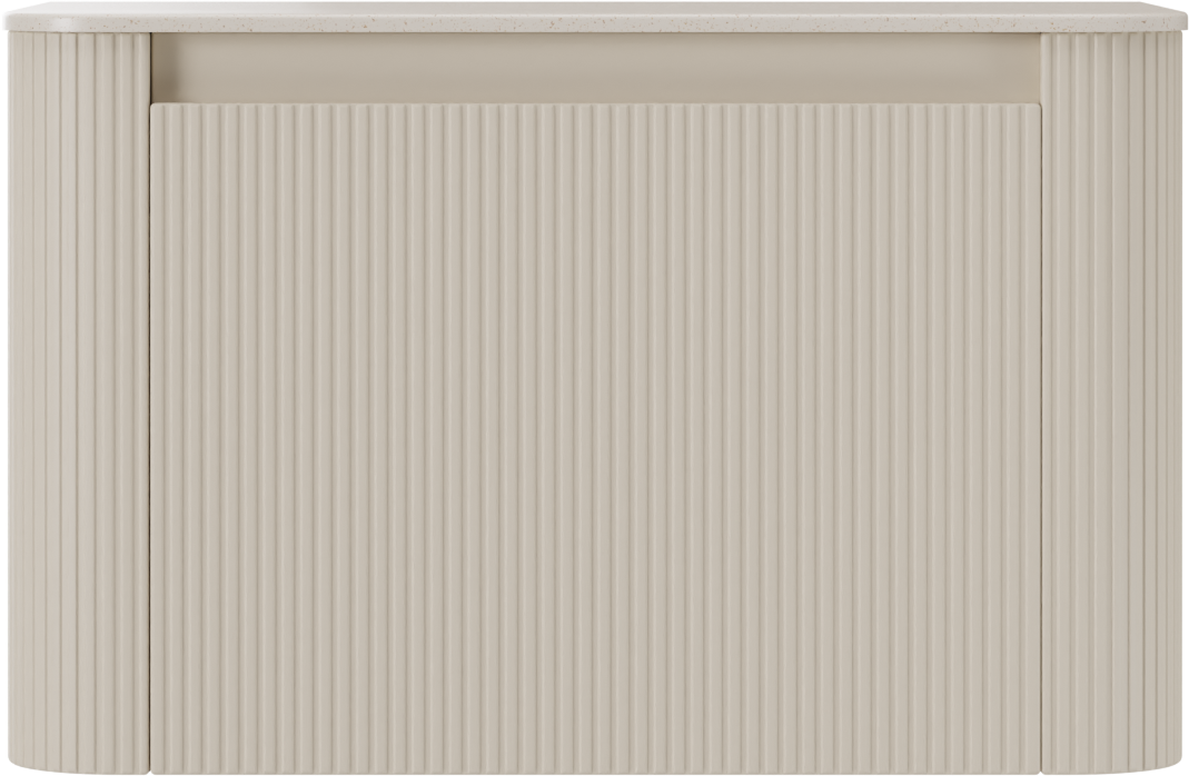 Storke Soft zwevend badkamermeubel 80 x 46 cm Sand mat met Tavola Soft enkele tablet in solid surface beige granita, Verticale symmetrische rechte ribbel