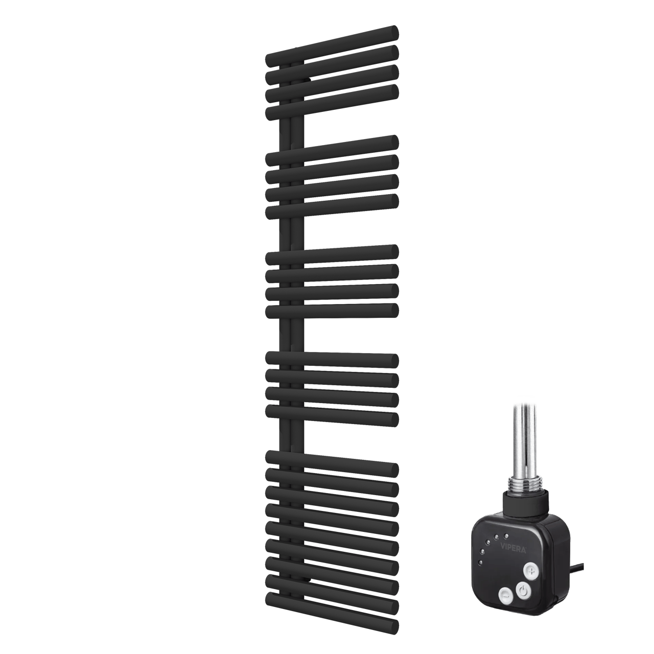 Vipera Avila enkele handdoekradiator 50 x 187 cm elektrische verwarming mat zwart middenaansluiting 800W, weerstand inbegrepen