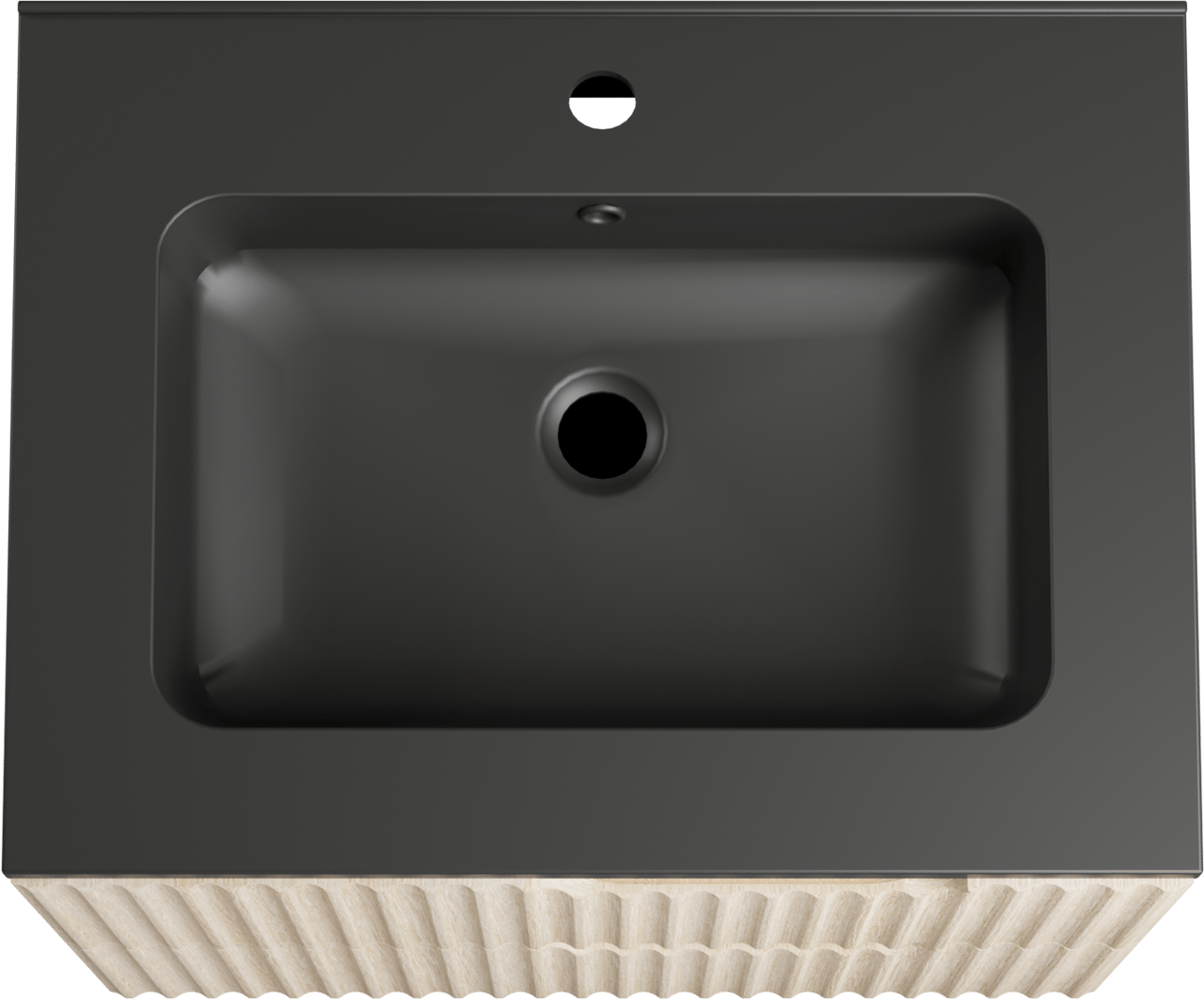 Linie Ribbo meuble salle de bains suspendu 60 x 46 cm chêne clair avec Vano plan simple en marbre composite noir mat, Nervure circulaire symétrique verticale