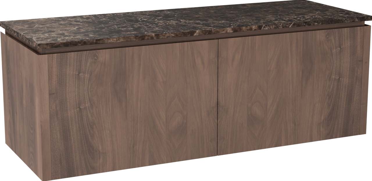 Balmani Eclips meuble salle de bains suspendu 150 x 55 cm Noyer américain avec Stretto tablette simple ou double en Dark Emperador marbre