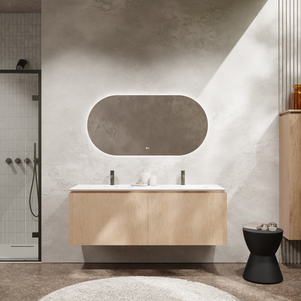 Balmani Cloud Touch oval Badezimmerspiegel 130 x 65 cm mit Spiegelbeleuchtung und Anti-Beschlag Spiegelheizung