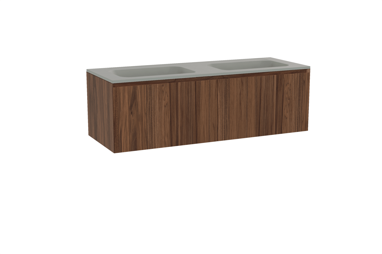 Balmani Idra meuble salle de bains suspendu 150 x 55 cm noyer avec Tablo Strada double vasque en marbre composite soie grise