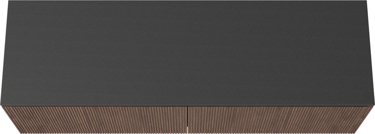 Balmani Eclips zwevend badkamermeubel 180 x 55 cm Amerikaanse notelaar met Stretto enkel of dubbel tablet in Graniet zwart, Verticale symmetrische rechte ribbel