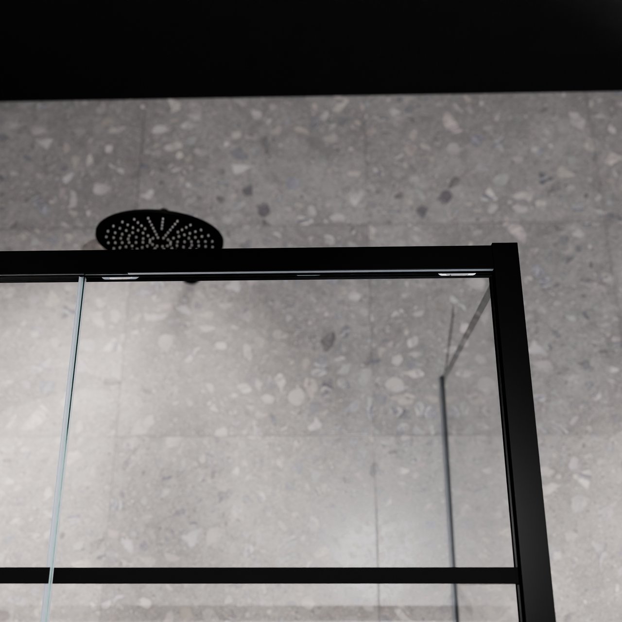 Balmani Senses Design douche en coin avec porte coulissante à gauche et paroi latérale fixe, 120 x 90 cm, Lined, Profil Noir mat