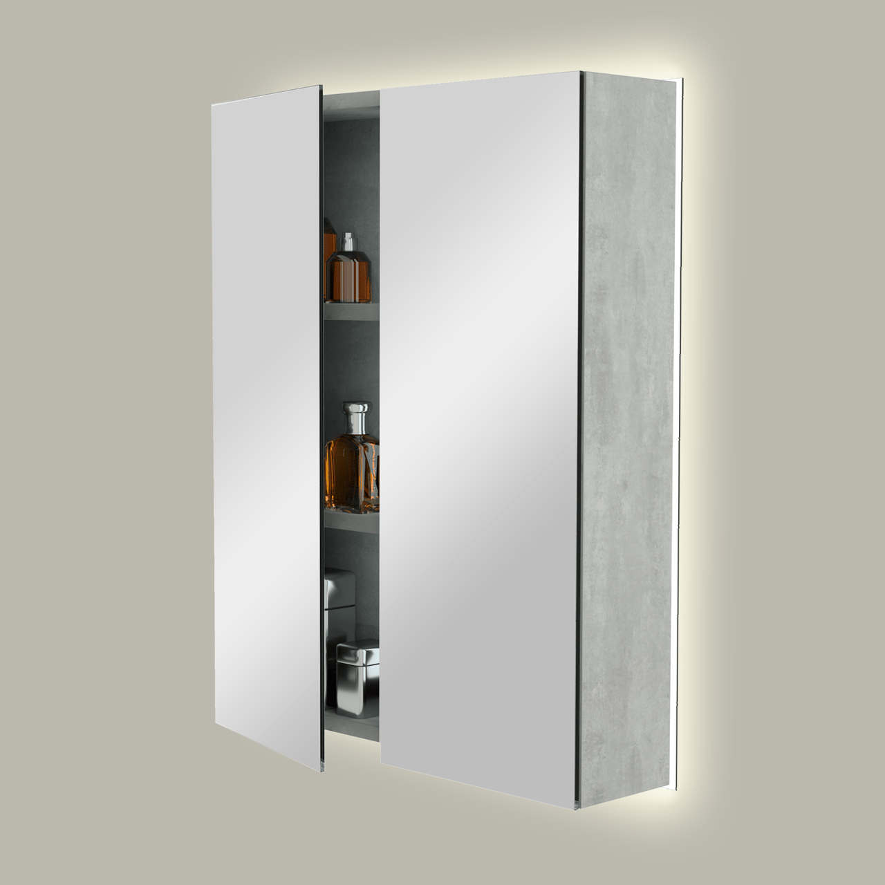 Storke Reflecta Spiegelschrank, 60 x 75 cm, Beton dunkelgrau, mit Spiegelbeleuchtung