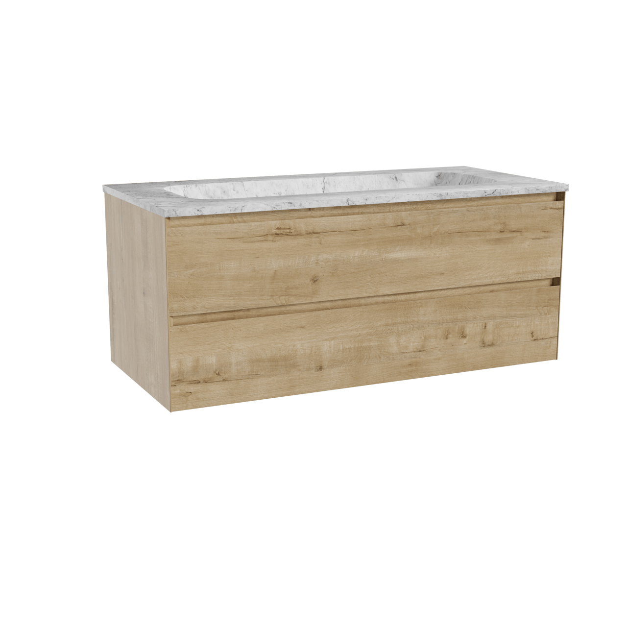 Balmani Mitra hängendes Möbelstück Set: 120 x 55 cm, Rohe Eiche, mit Tablo Arcato Einzelwaschtisch, Marmor Carrara