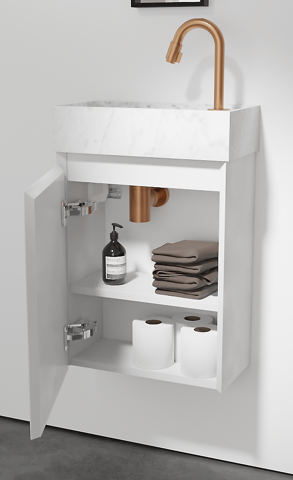 Balmani Mitra meuble wc suspendu 42 x 21 cm blanc mat avec Dama lavabo en marbre Carrara