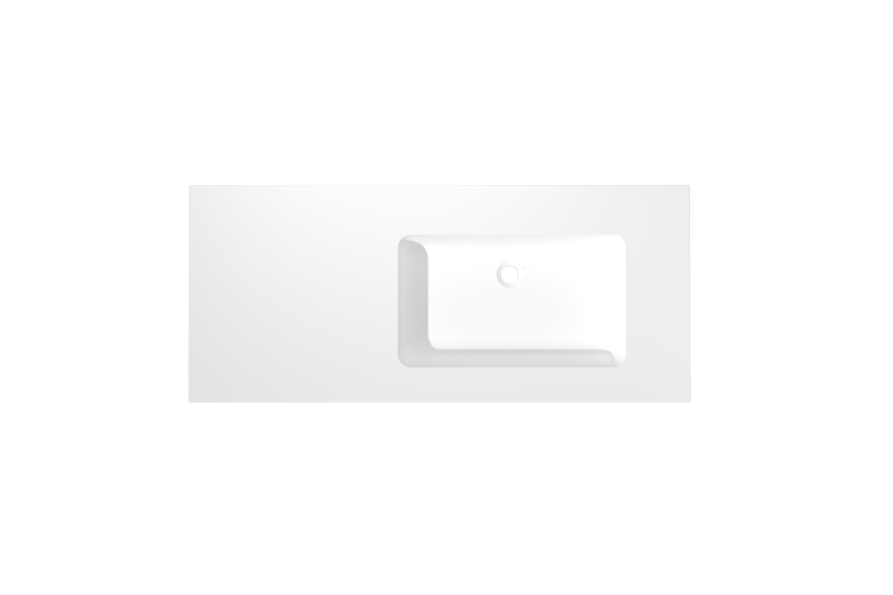 Storke Mata asymmetrisch rechtse wastafel matte solid surface 120 x 52 cm combinatie kast 35 cm