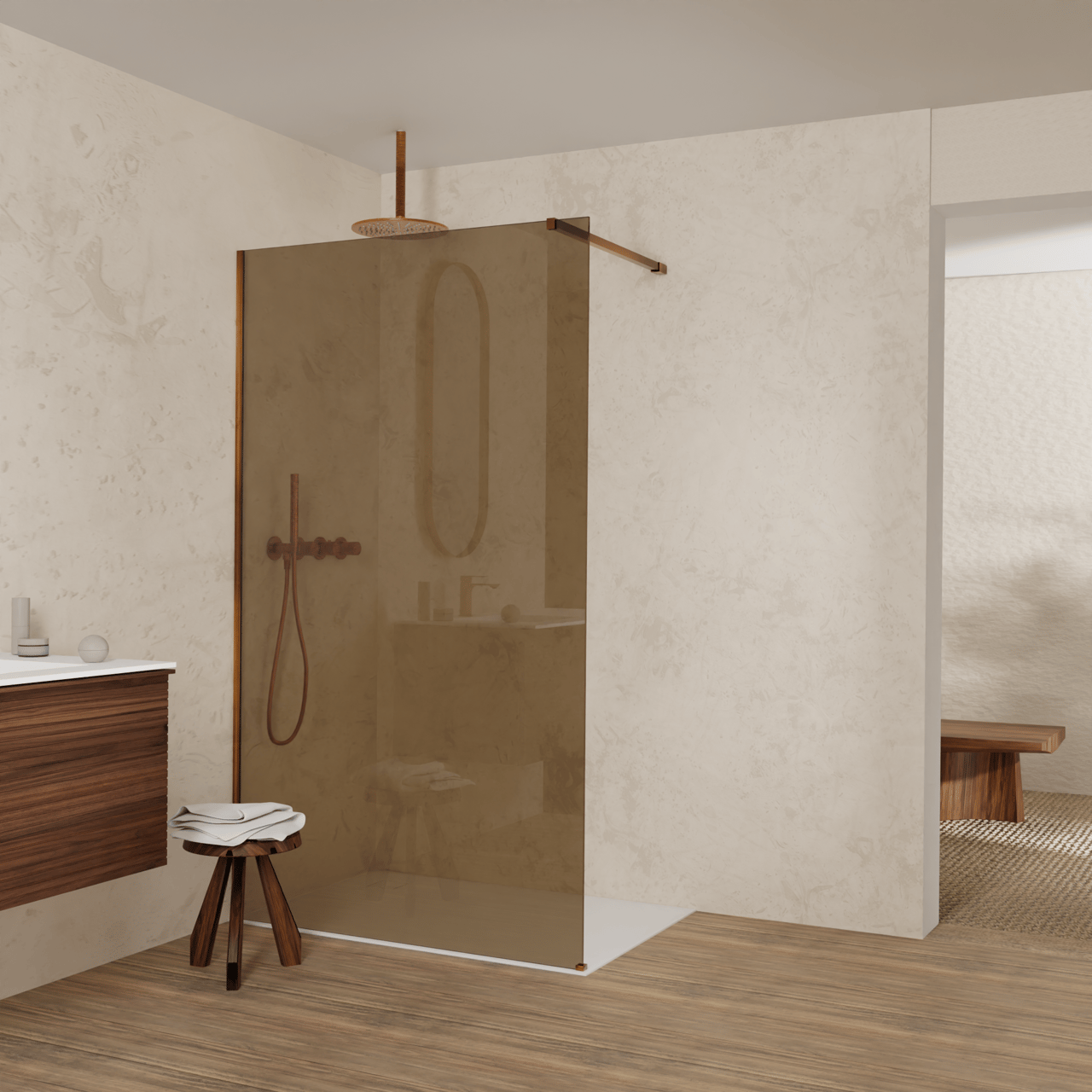 Balmani Modular inloopdouche: 120 x 200 cm, Brons glas, Brushed Rosegold profielen