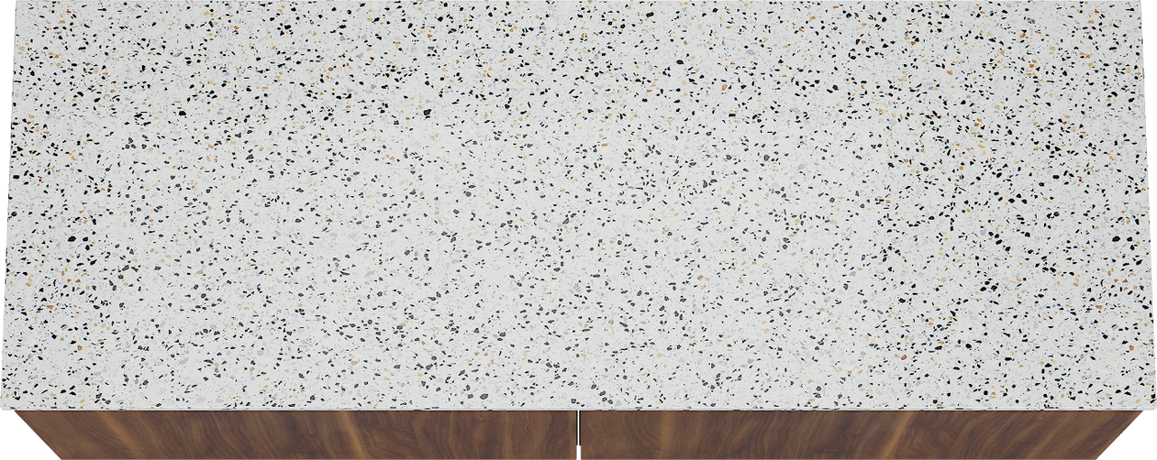 Balmani Sfera zwevend badmeubel 150 x 55 cm amerikaans notenhout met Stretto enkel of dubbel wastafelblad in mat wit/zwart terrazzo