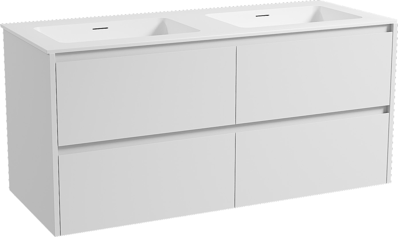Storke Seda meuble salle de bains suspendu 130 x 52 cm blanc mat avec Mata double vasque en solid surface blanc mat