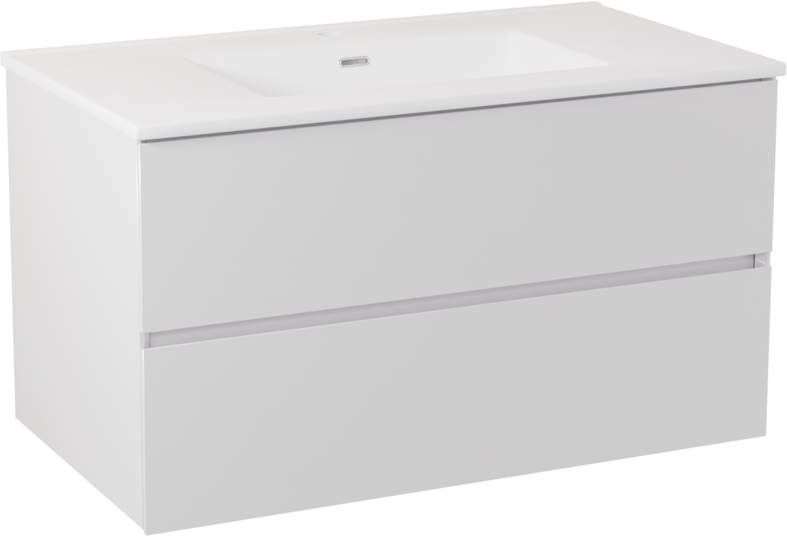 Storke Edge zwevend badmeubel 95 x 52 cm hoogglans wit met Kera enkele wastafel in porselein mat wit, afvoerplug inbegrepen