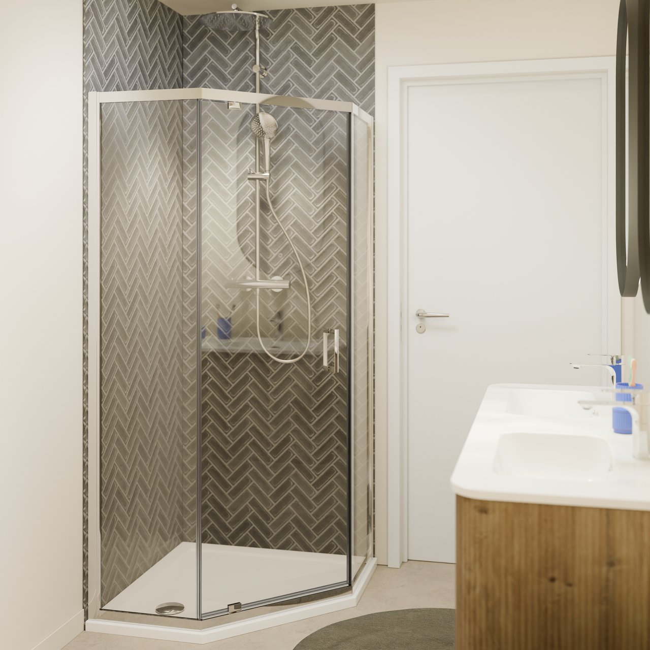 Luca Varess Vidor douchecabine vijfhoek 90 x 90 cm helder glas glans chroom profiel