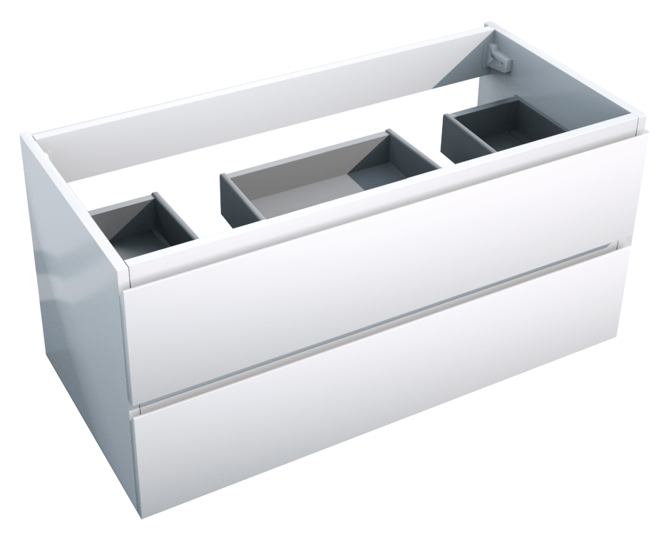 Storke Delta zwevende wastafelonderkast 100 x 48 cm 2 sifonuitsparingen hoogglans wit 2 lades 2 sifonuitsparingen