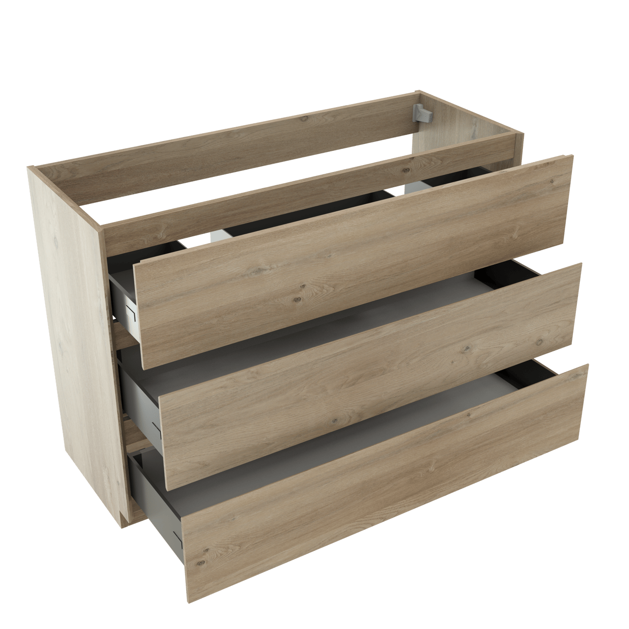 Storke Edge meuble sous-lavabo a poser 120 x 46 cm chêne brut 3 tiroirs 2 découpés de siphon