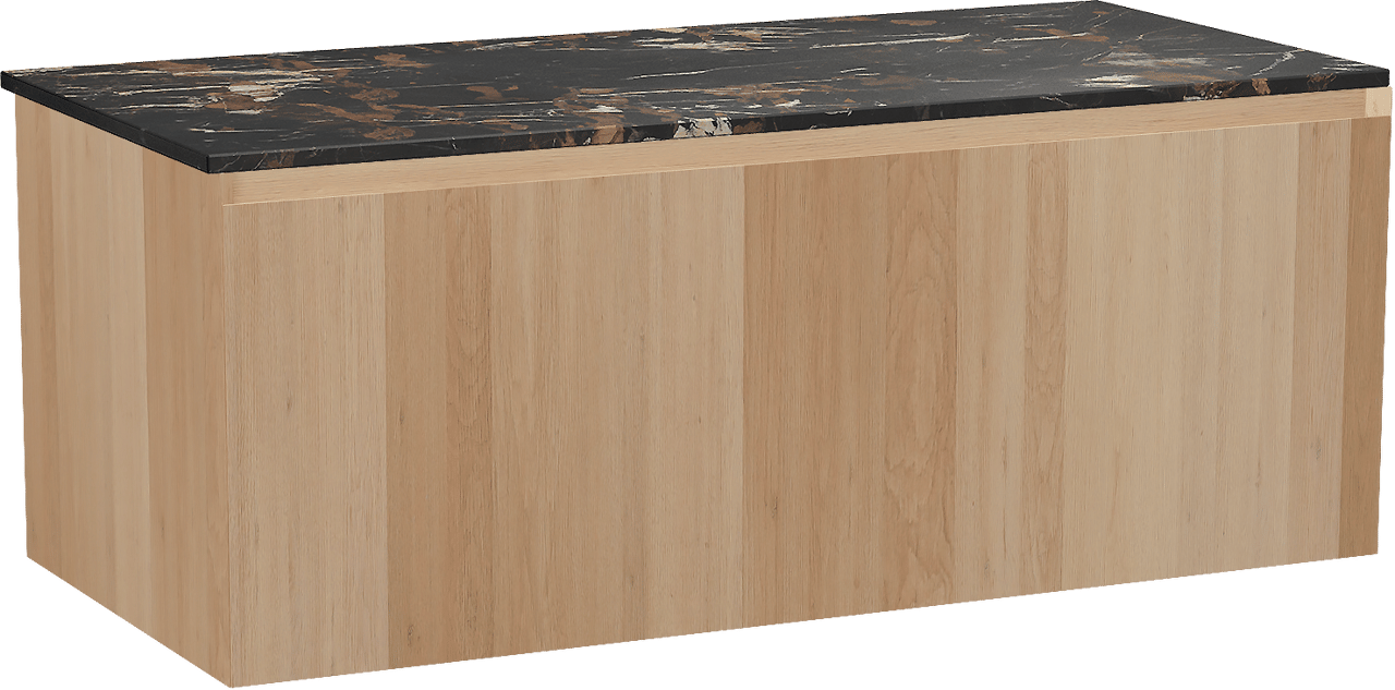 Balmani Idra zwevend badmeubel 120 x 55 cm naturel eiken met Stretto enkel wastafelblad in marmer portoro gold