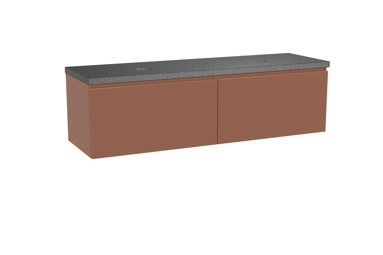 Balmani Sfera zwevend badkamermeubel 180 x 55 cm cotto met Rock dubbel tablet in graniet zwart