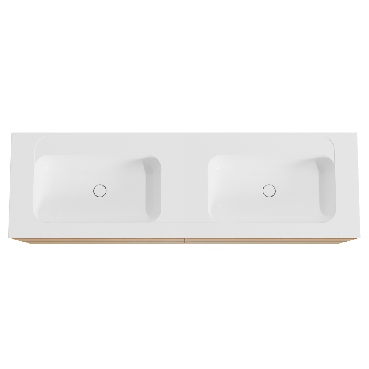 Balmani Mitra zwevend badkamermeubel 180 x 55 cm natuur eik met Tablo Strada dubbele wastafel in composietmarmer glanzend wit