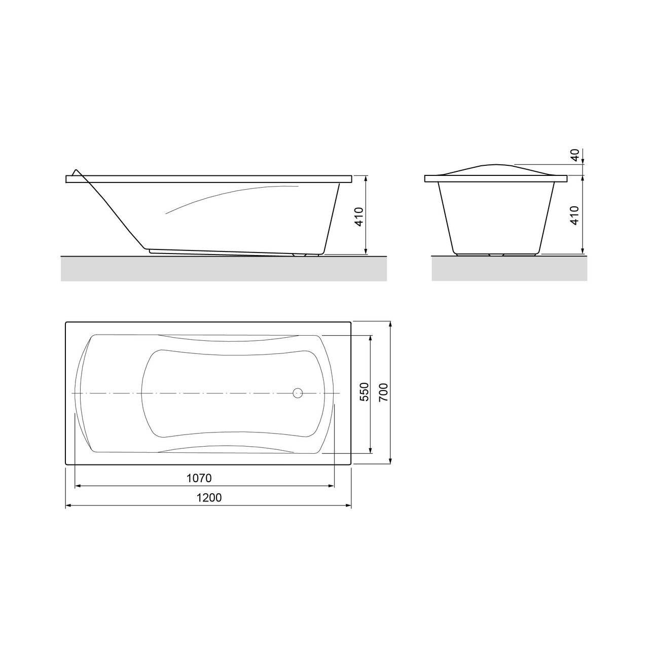 Linie Tessa Mini eenpersoons inbouwbad 120 x 70 cm acryl Hoogglans Wit