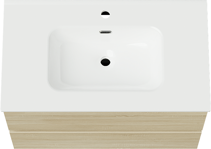 Linie Lado zwevend badmeubel 80 x 46 cm wit eiken met Baro enkele wastafel in porselein hoogglans wit