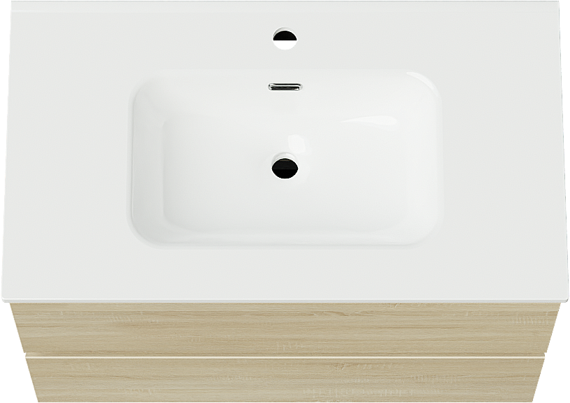 Linie Lado zwevend badmeubel 80 x 46 cm wit eiken met Baro enkele wastafel in porselein hoogglans wit