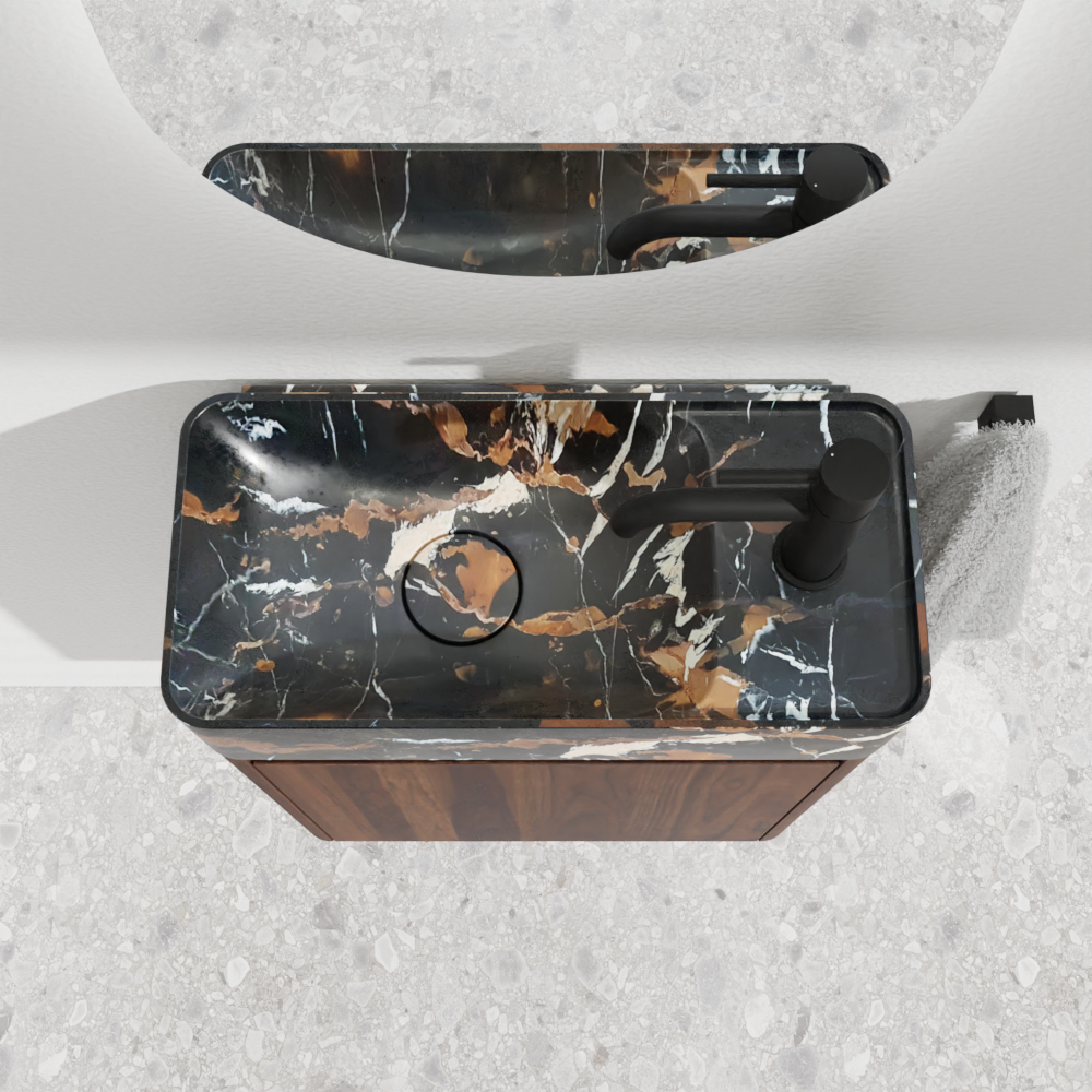 Balmani Fara meuble wc suspendu 45 x 22 cm noyer américain avec Fara lavabo en marbre Portoro Gold