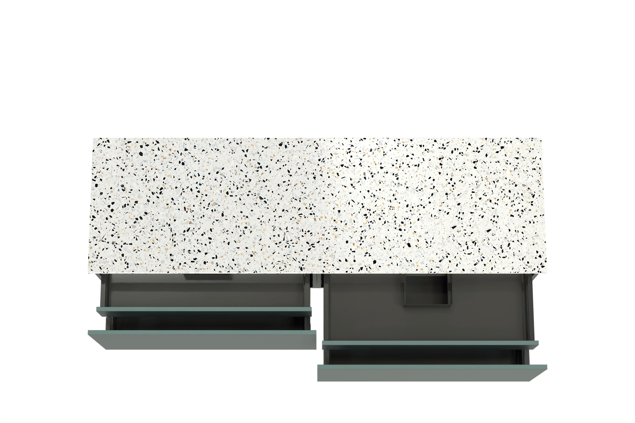 Balmani Sfera zwevend badmeubel 180 x 55 cm forest met Stretto enkel of dubbel wastafelblad in mat wit/zwart terrazzo