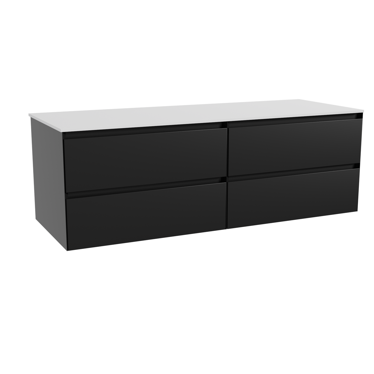 Balmani Mitra zwevend badkamermeubel 150 x 55 cm mat zwart met Stretto enkel of dubbel tablet in solid surface mat wit