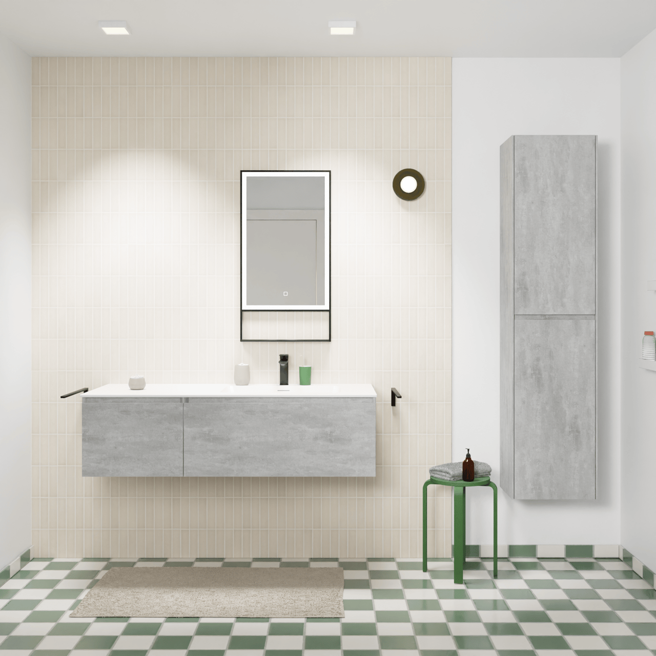 Storke Edge hängendes Möbelstück Set: 130 x 52 cm, Beton dunkelgrau, mit Mata Waschtisch rechts, Solid Surface Weiß matt