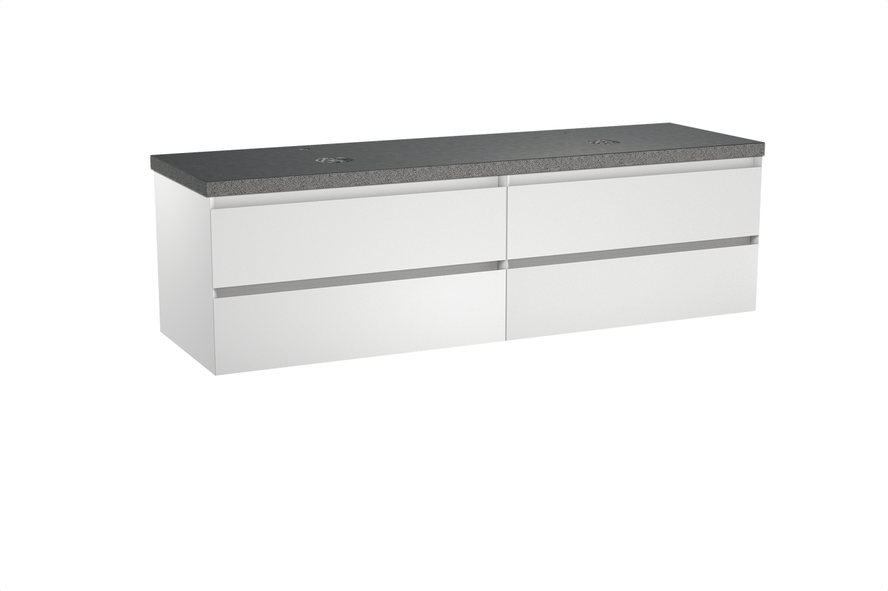 Balmani Mitra meuble salle de bains suspendu 180 x 55 cm blanc mat avec Rock tablette double en granit noir