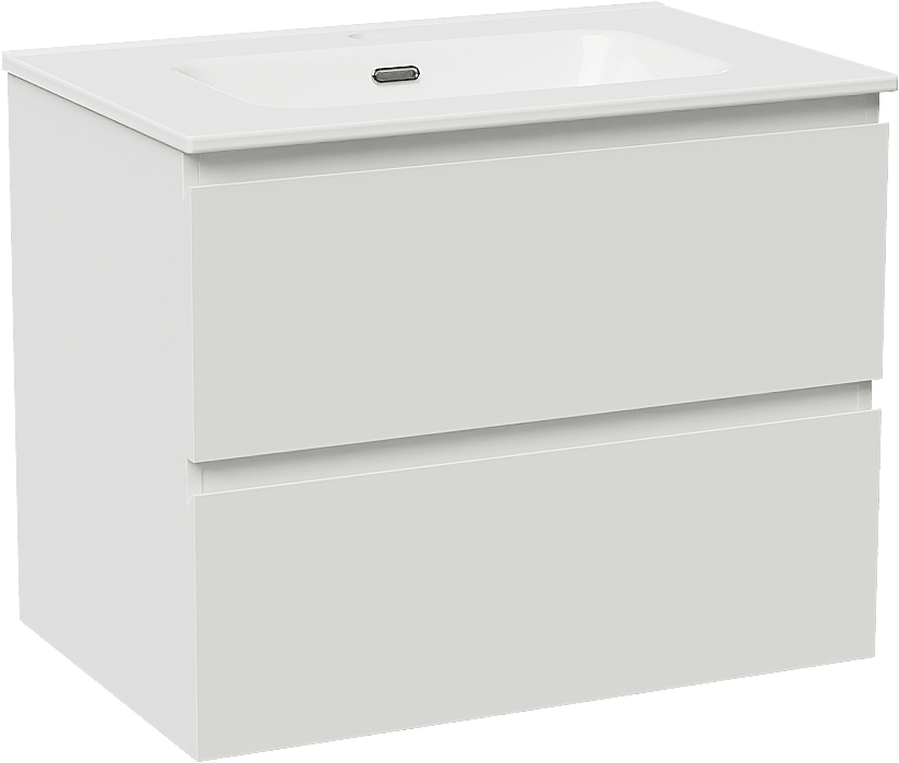 Linie Lado meuble salle de bains suspendu 70 x 46 cm blanc mat avec Baro plan simple en porcelaine blanc brillant