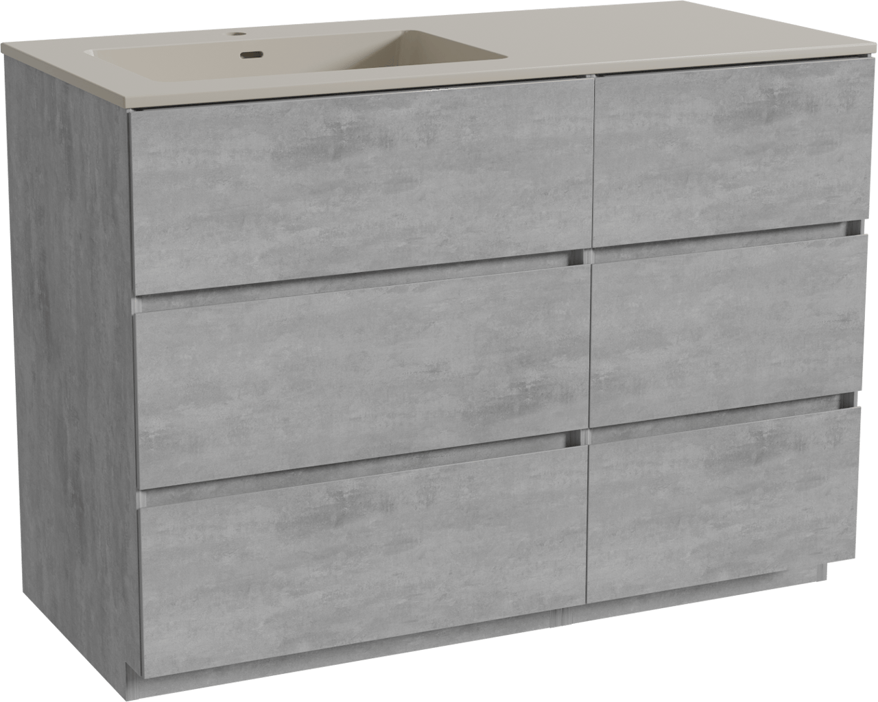 Storke Edge meuble salle de bains à poser 110 x 52 cm béton gris foncé avec Diva plan vasque asymétrique à gauche en top solid soie grise