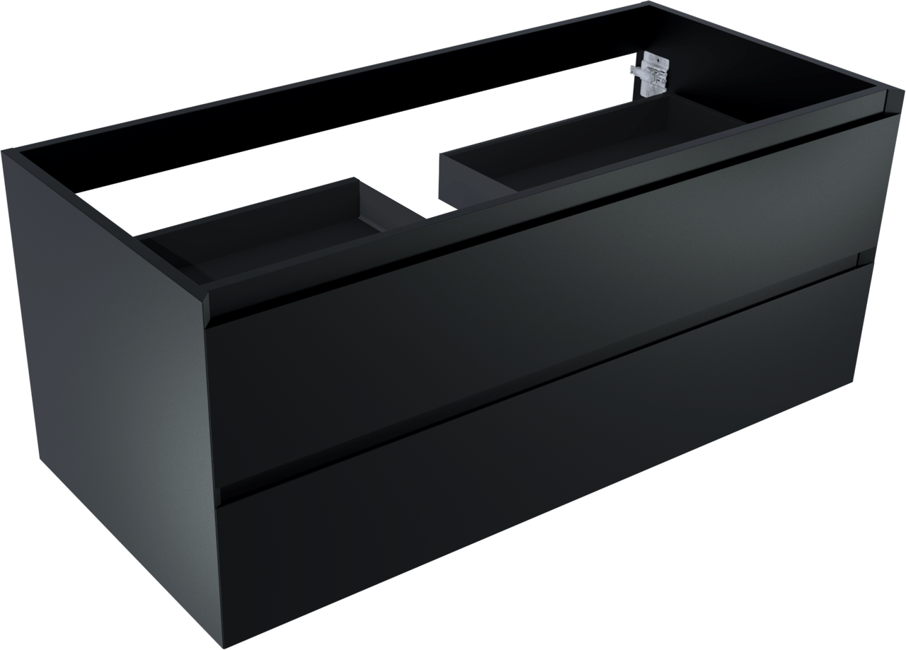 Balmani Mitra hängender Waschbeckenunterschrank: 120 x 55 cm, Schwarz Matt, 2 Schubladen