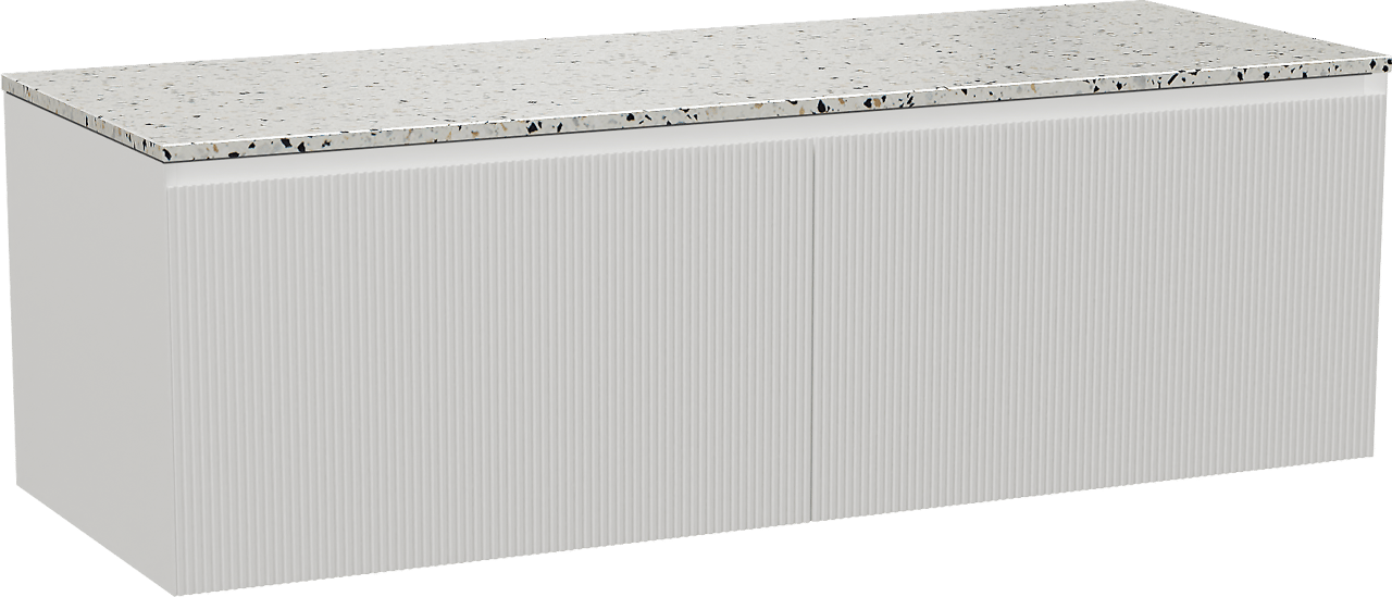 Balmani Fila by Mitra meuble salle de bains suspendu 150 x 55 cm blanc mat avec Stretto tablette simple ou double en blanc/noir mat terrazzo, Nervure droite symétrique verticale