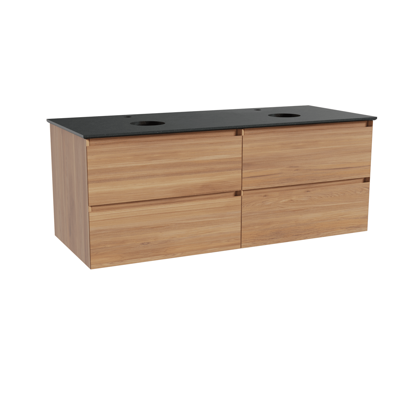 Balmani Mitra meuble salle de bains suspendu 135 x 55 cm teck avec Facetta tablette double en granit noir