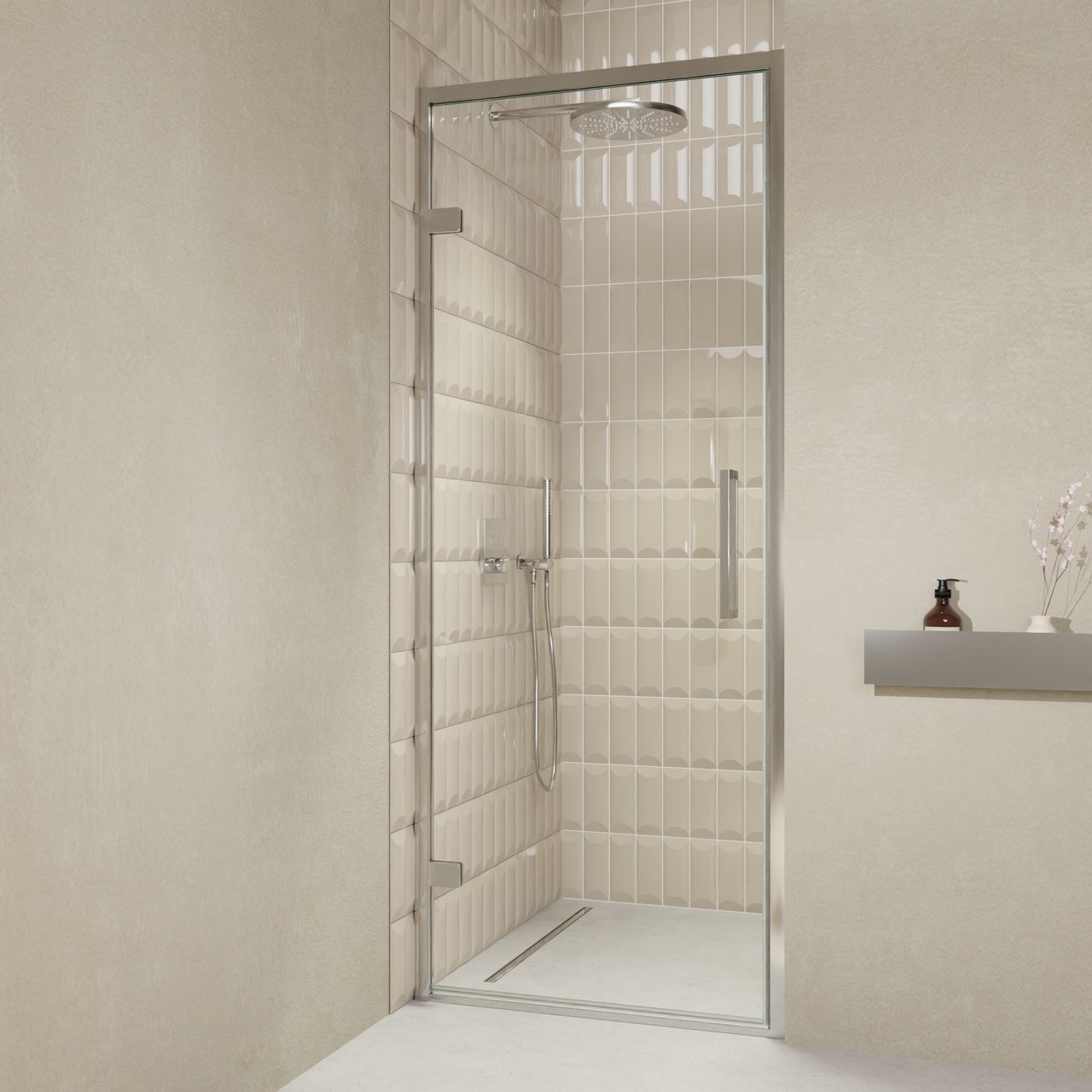 Balmani Senses Design douche draaideur links 90 cm x 210 cm Helder glas, Chroom profielen, met coating