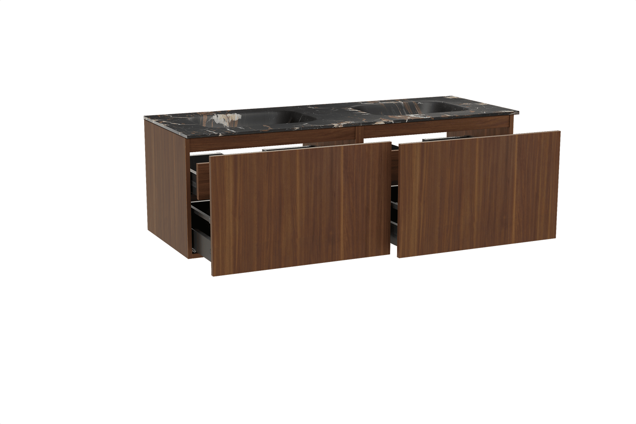 Balmani Sfera meuble salle de bains suspendu 150 x 55 cm noyer américain avec Tablo Arcato double vasque en marbre portoro gold