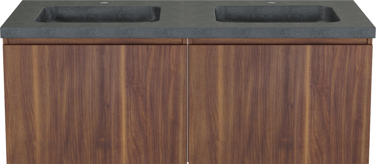 Balmani Sfera meuble salle de bains suspendu 135 x 55 cm noyer américain avec Napoli double vasque en granit noir
